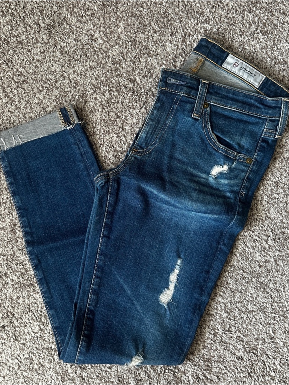 AG Adriano Goldschmied Women's Dark Blue Distressed Skinny Jeans